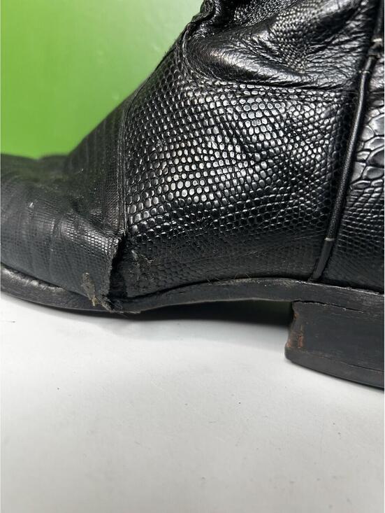 Vintage Black Lizard Print Leather Cowboy Boots Western Men\'s 11\